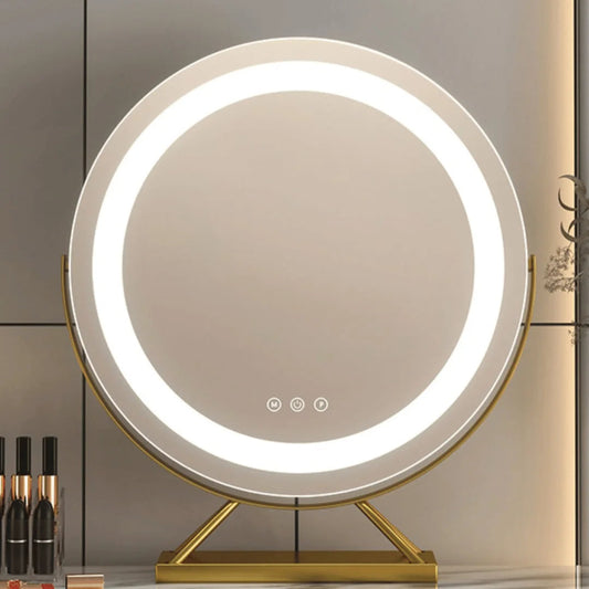 Miroir de Vanité LED Portable Rechargeable 50cm Ronde avec Éclairage Réglable – Or