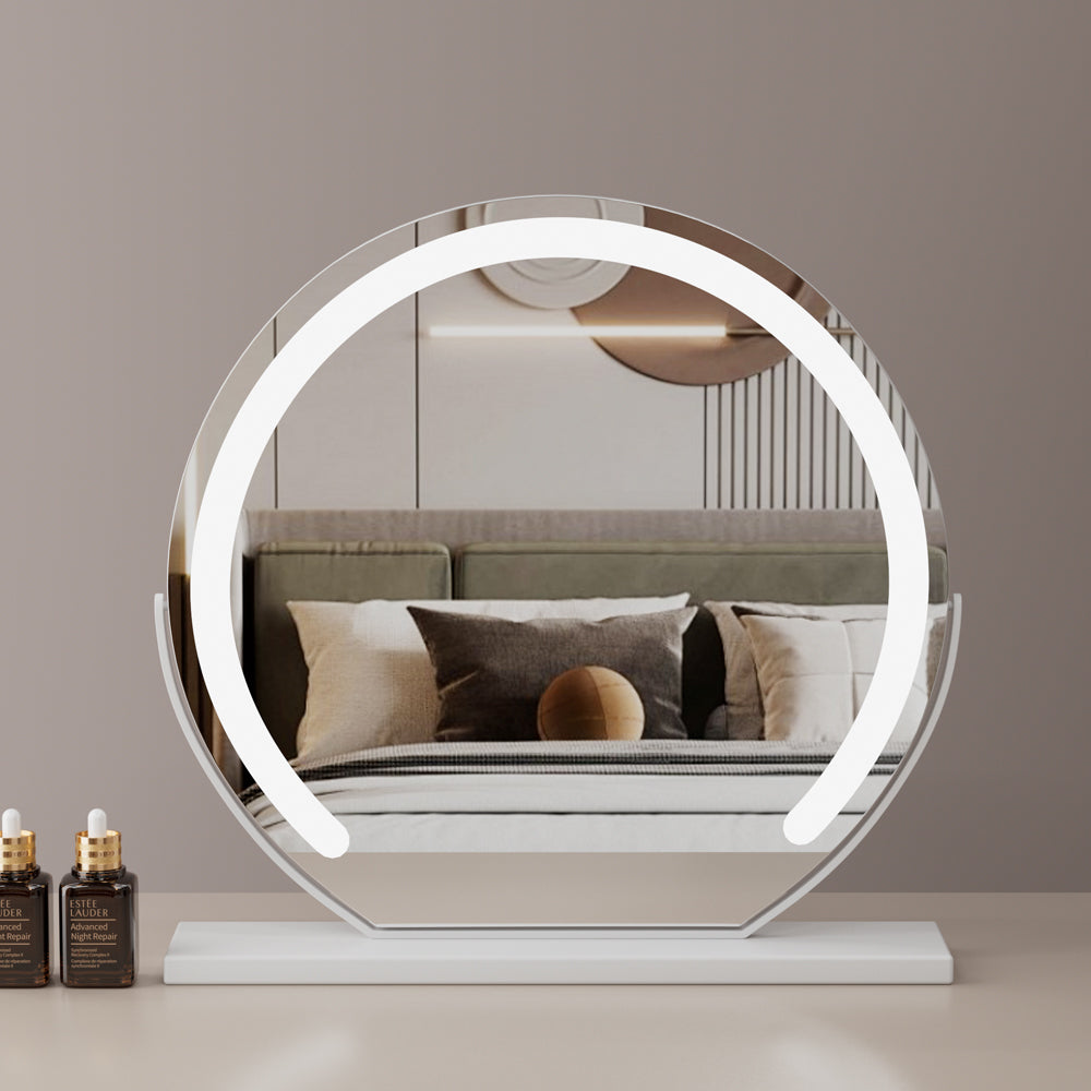 Grand Miroir de Vanité LED Ronde 24” – 3 Modes d'Éclairage, 360° de Rotation et Régulation de la Luminosité, Noir