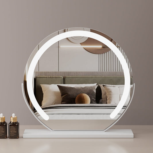 Grand Miroir de Vanité LED Ronde 24” – 3 Modes d'Éclairage, Régulation Continue et Rotation de 360°, Blanc