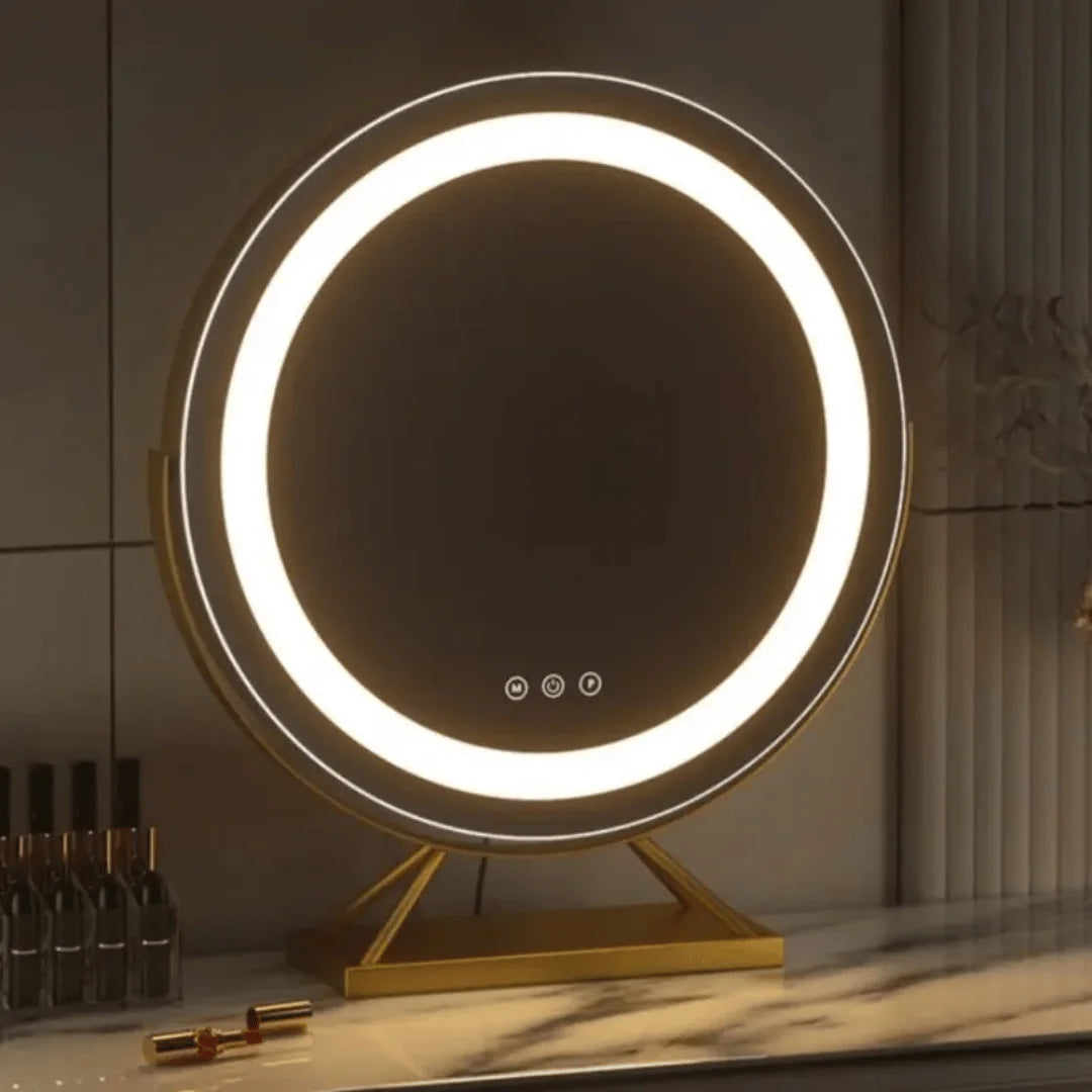 Miroir de Vanité LED Portable Rechargeable 50cm Ronde avec Éclairage Réglable – Noir