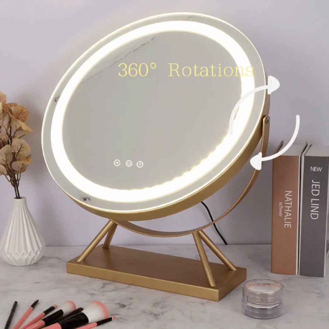 Miroir de Vanité LED Portable Rechargeable 50cm Ronde avec Éclairage Réglable – Noir