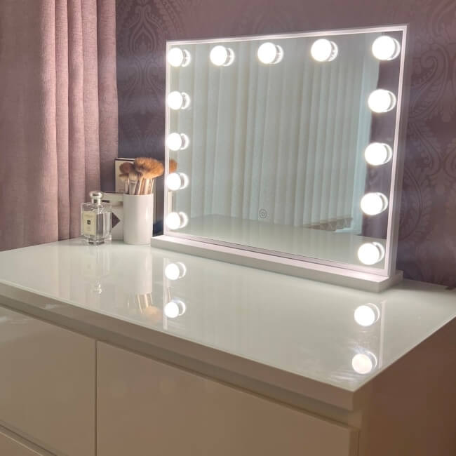 Miroir de Vanité LED Compact avec Éclairage Réglable 50x42cm