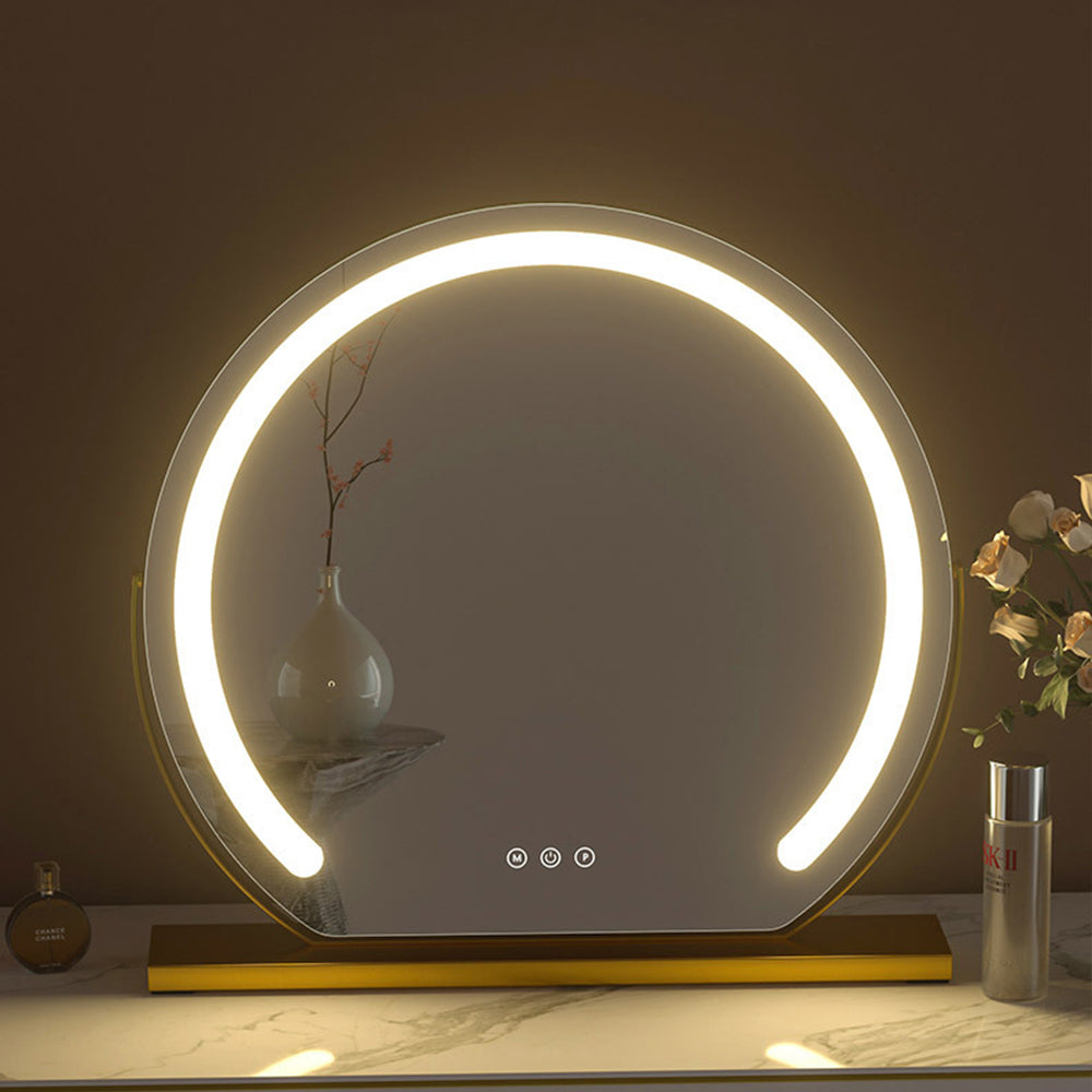 Grand Miroir de Vanité LED Ronde 24” – 3 Modes d'Éclairage, 360° de Rotation et Régulation de la Luminosité, Noir