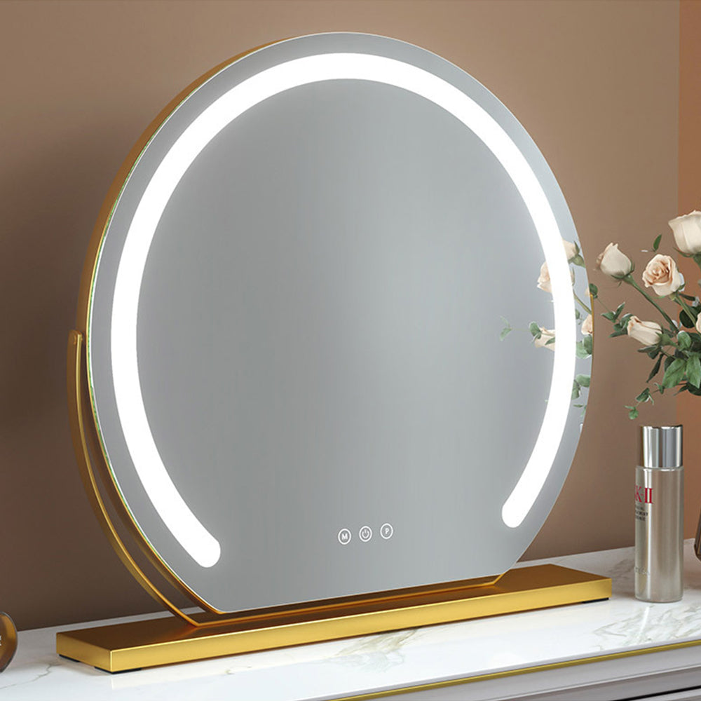 Grand Miroir de Vanité LED Ronde 24” – 3 Modes d'Éclairage, 360° de Rotation et Régulation de la Luminosité, Noir