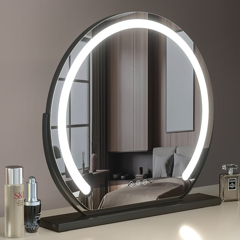 Grand Miroir de Vanité LED Ronde 24” – 3 Modes d'Éclairage, 360° de Rotation et Régulation de la Luminosité, Noir