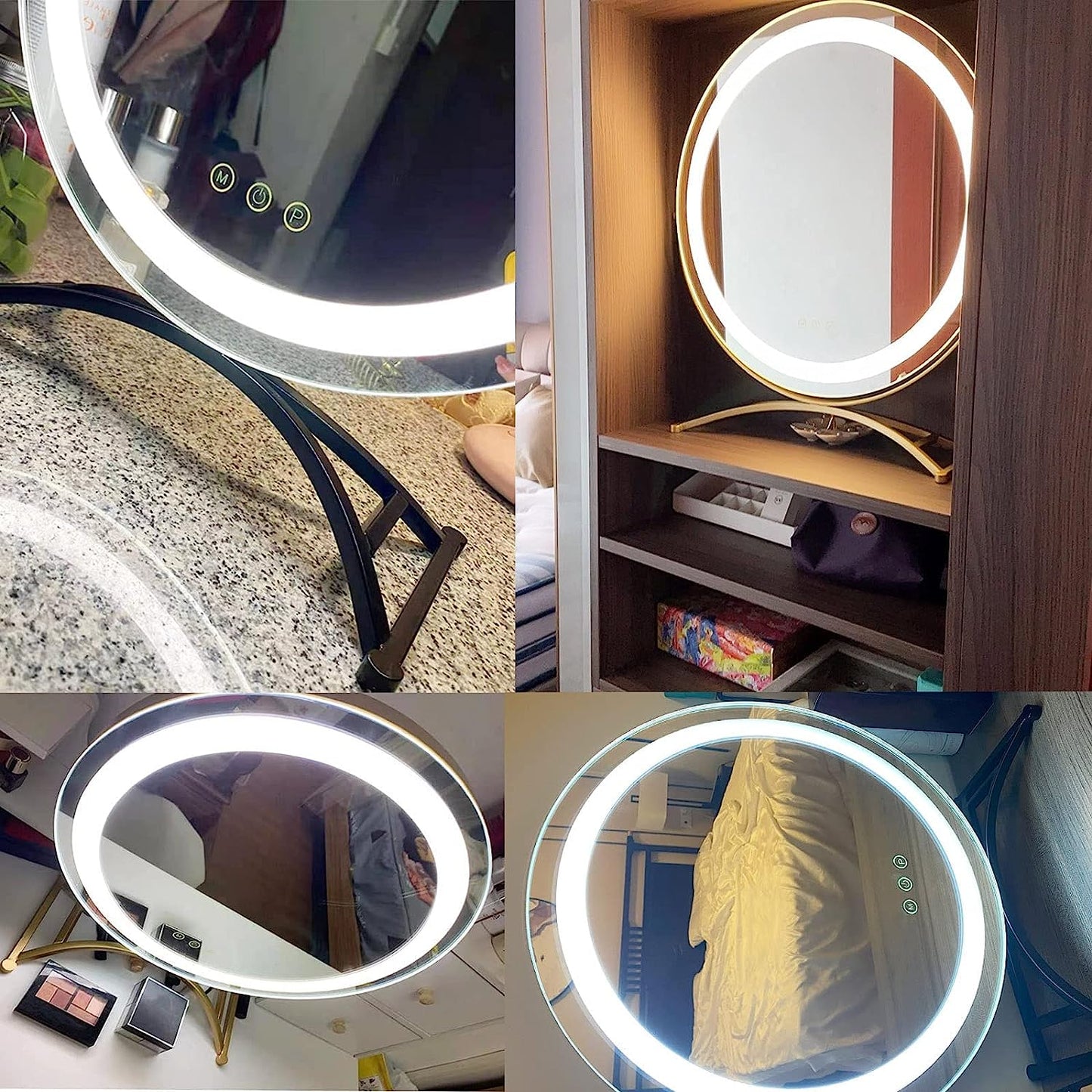 Miroir de Vanité LED Portable Rechargeable 50cm Ronde avec Éclairage Réglable – Noir