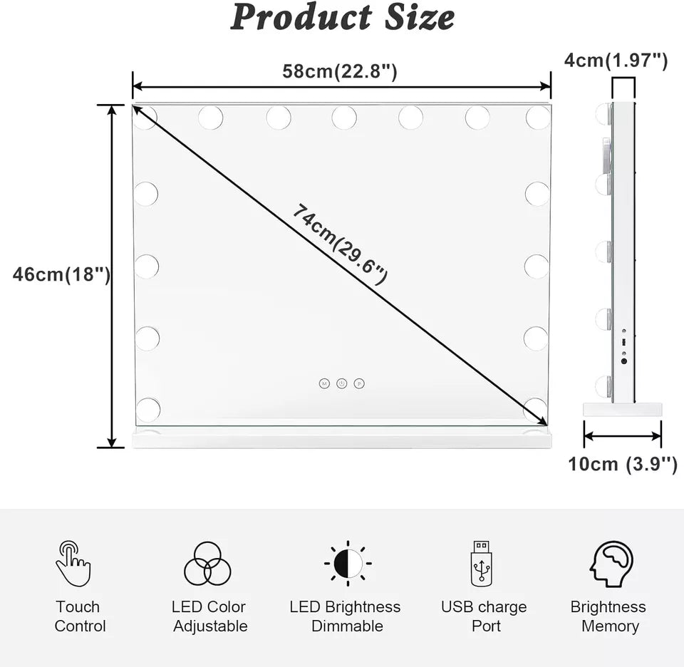 Miroir de Vanité LED avec Éclairage Réglable 58x46cm