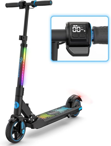 EVERCROSS EV06C Trottinette Électrique Enfant Pliable 6,5" Bleu – Guidon Réglable 76-96 cm, Poids 10 kg, 3 Vitesses Max 15 km/h