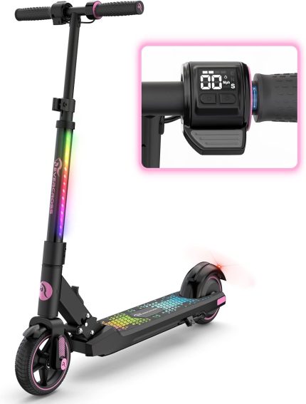EVERCROSS EV06C Trottinette Électrique Enfant Pliable 6,5" – Guidon 96 cm, Poids Max 60 kg, Vitesse 15 km/h, Lumières LED