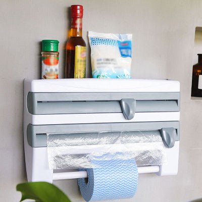 Rangement cuisine Dérouleur papier film alluminium 4 en 1 meuble rangement cuisine- Gris