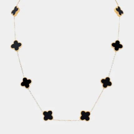 Collier trèfle à 10 motifs onyx