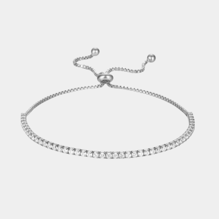 Bracelet tennis coulissant en argent sterling plaqué or blanc