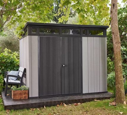 Keter Artisan 9x7 Pent Plastic Shed with Floor and Window – Grey