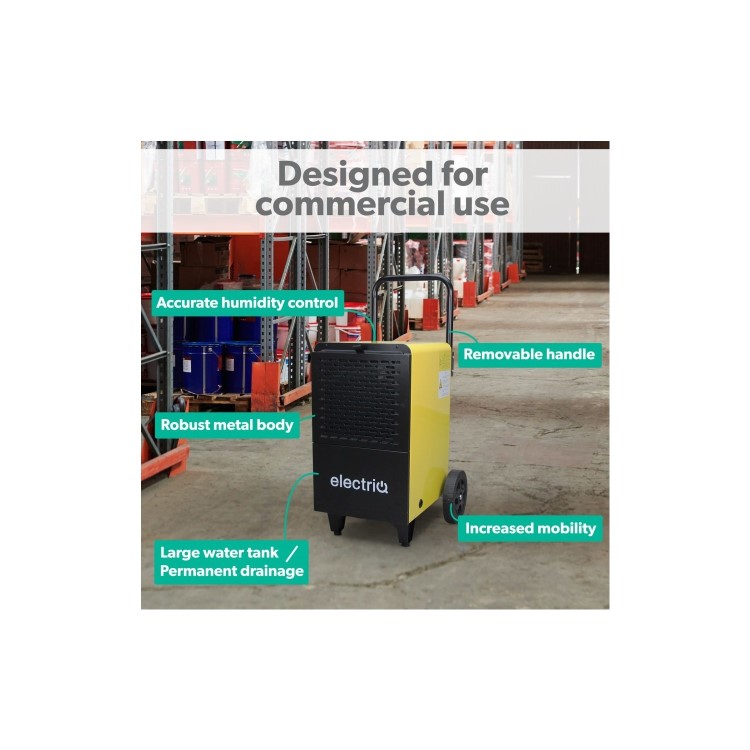 electriQ 30L Industrial Portable Dehumidifier with Metal Body and Wheels - Image 3