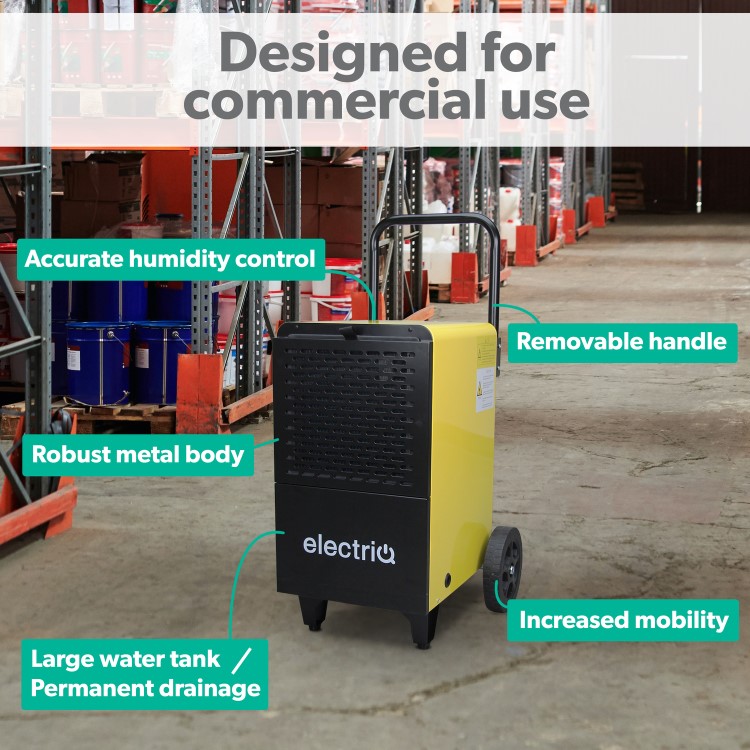 electriQ 50L Industrial Portable Dehumidifier with Metal Body and Wheels - Image 3